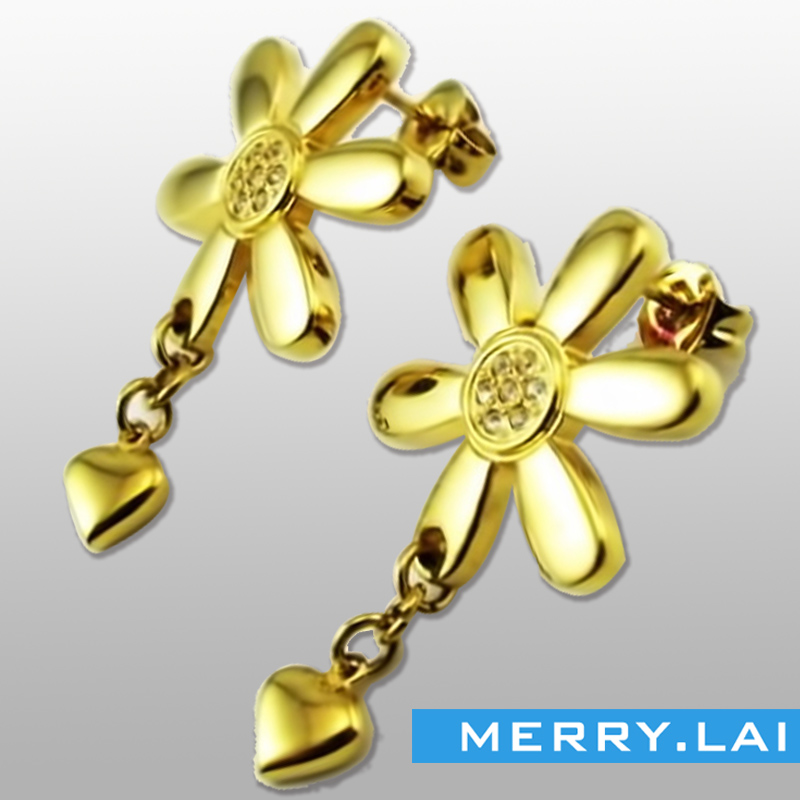 太陽(yáng)花陽(yáng)光耳環(huán)  鍍金心墜女款不銹鋼耳環(huán)